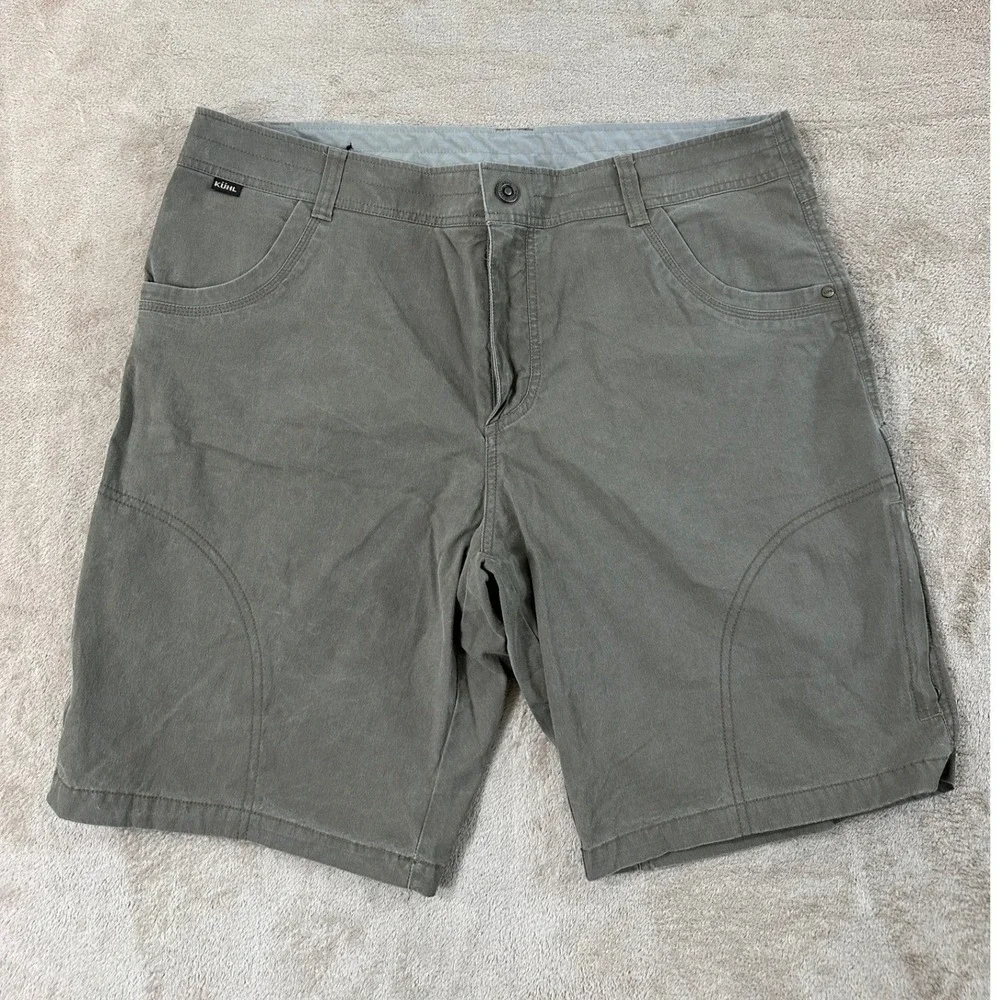 Kuhl Ramblr Cargo Shorts Mens Size 38‎ Olive Green Vintage Patina Dye Outdoors